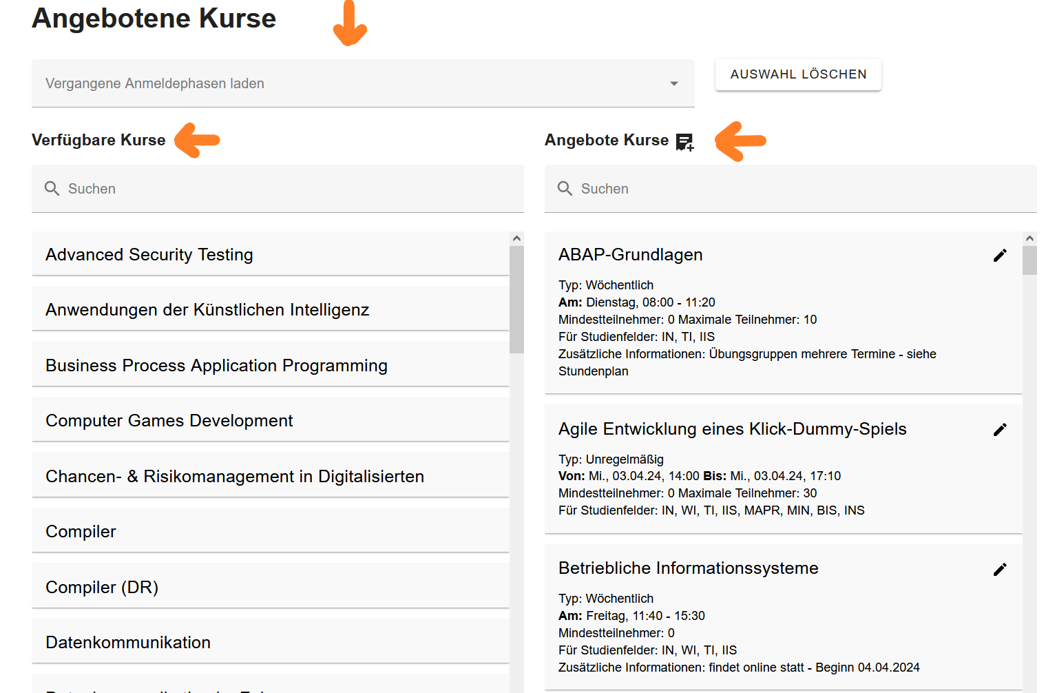 Angebotene Kurse