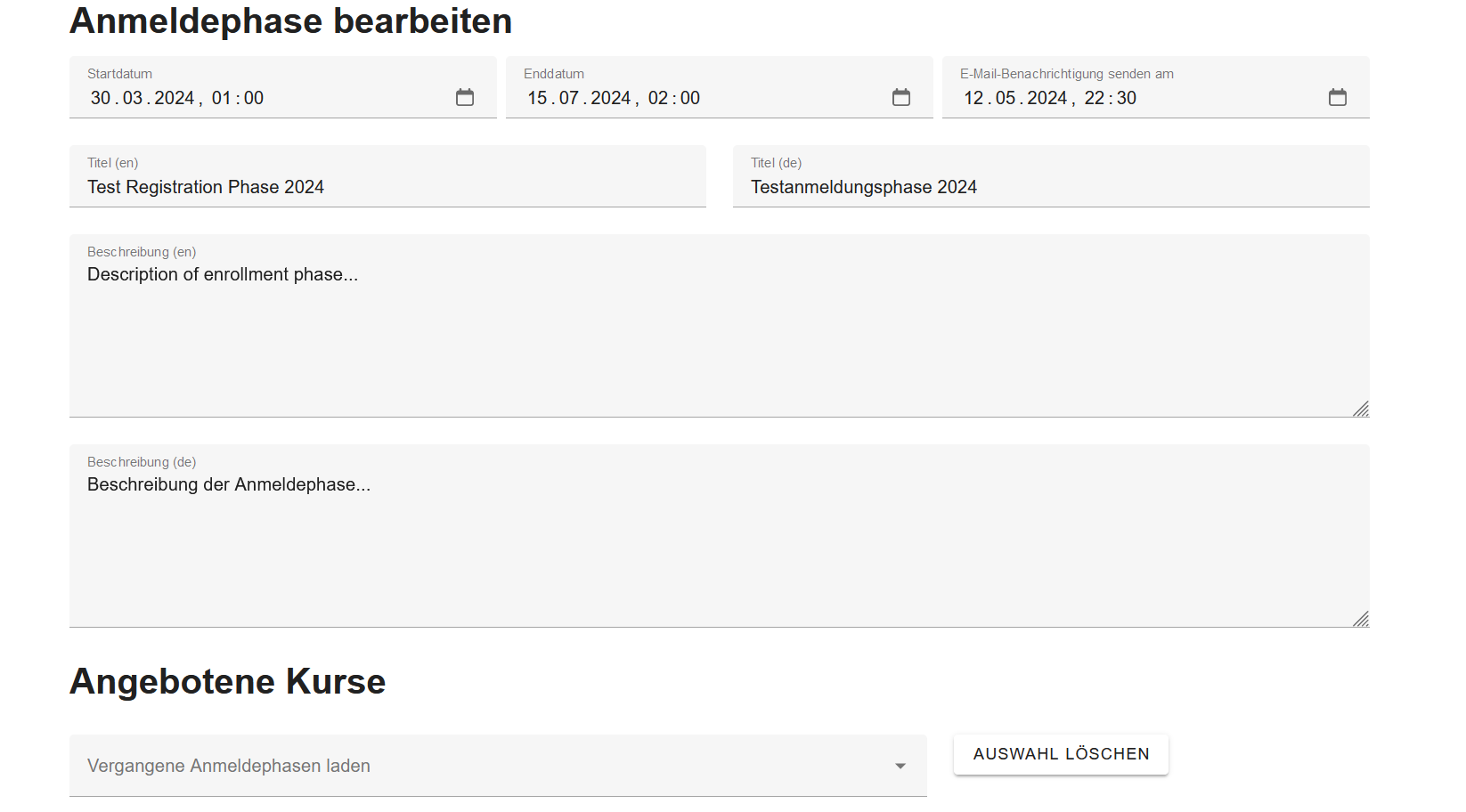 Anmeldephase bearbeiten